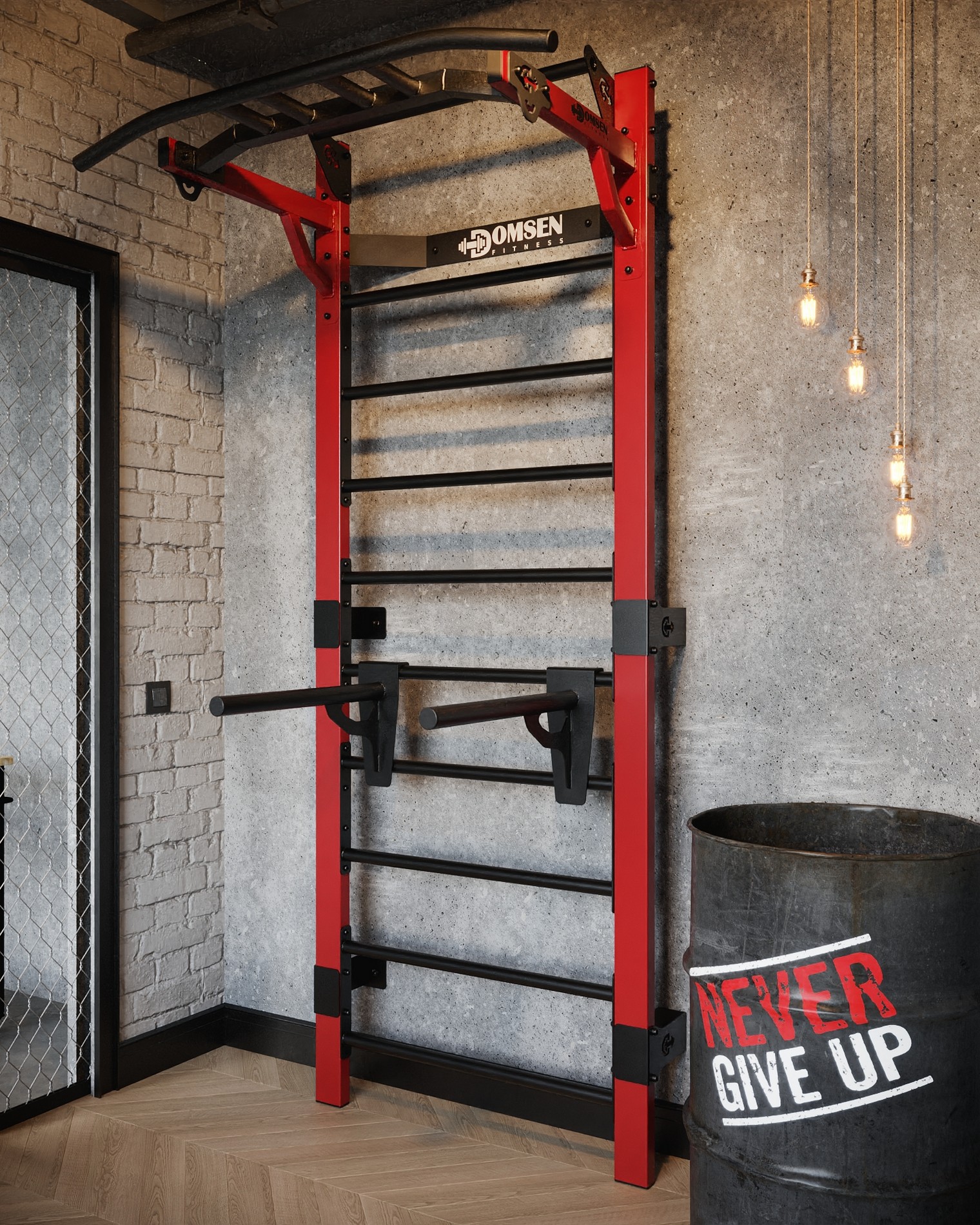 Профессиональная шведская стенка с брусьями и турником Domsen Fitness Ds46R Red | Premium Fitness