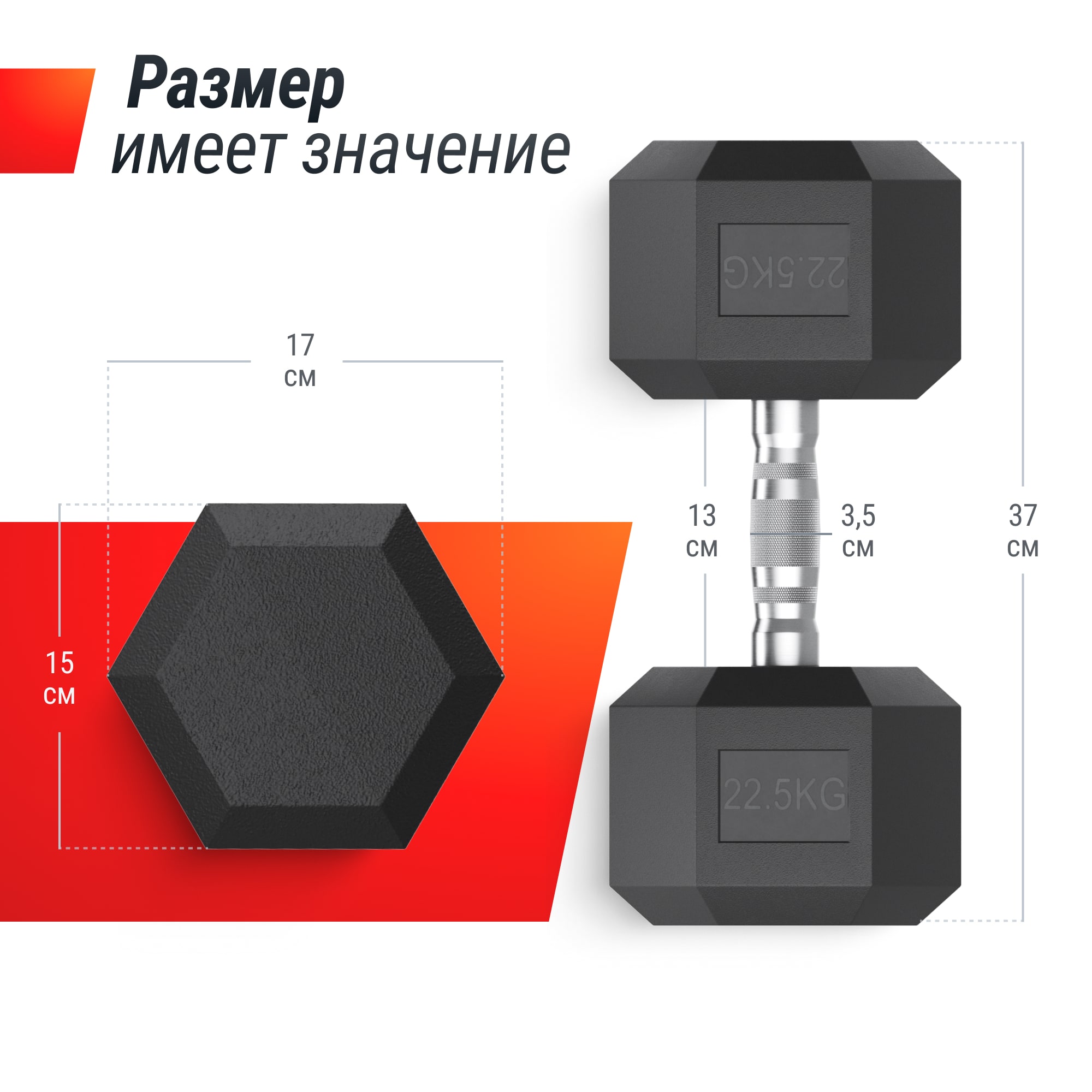 Гантель гексагональная обрезиненная 22,5 кг UnixFit DBHEX22_5