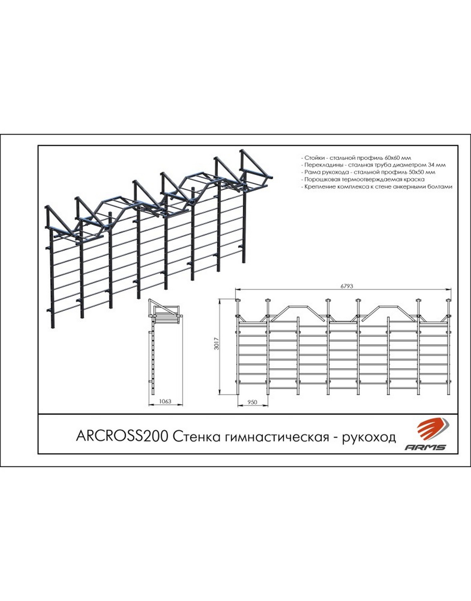 Стенка гимнастическая рукоход ARMS ARCROSS200