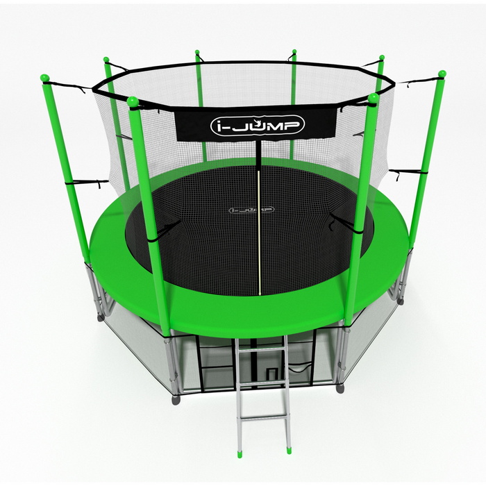 Батут i-Jump Classic 10FT 306 см с нижней сетью и лестницей зеленый