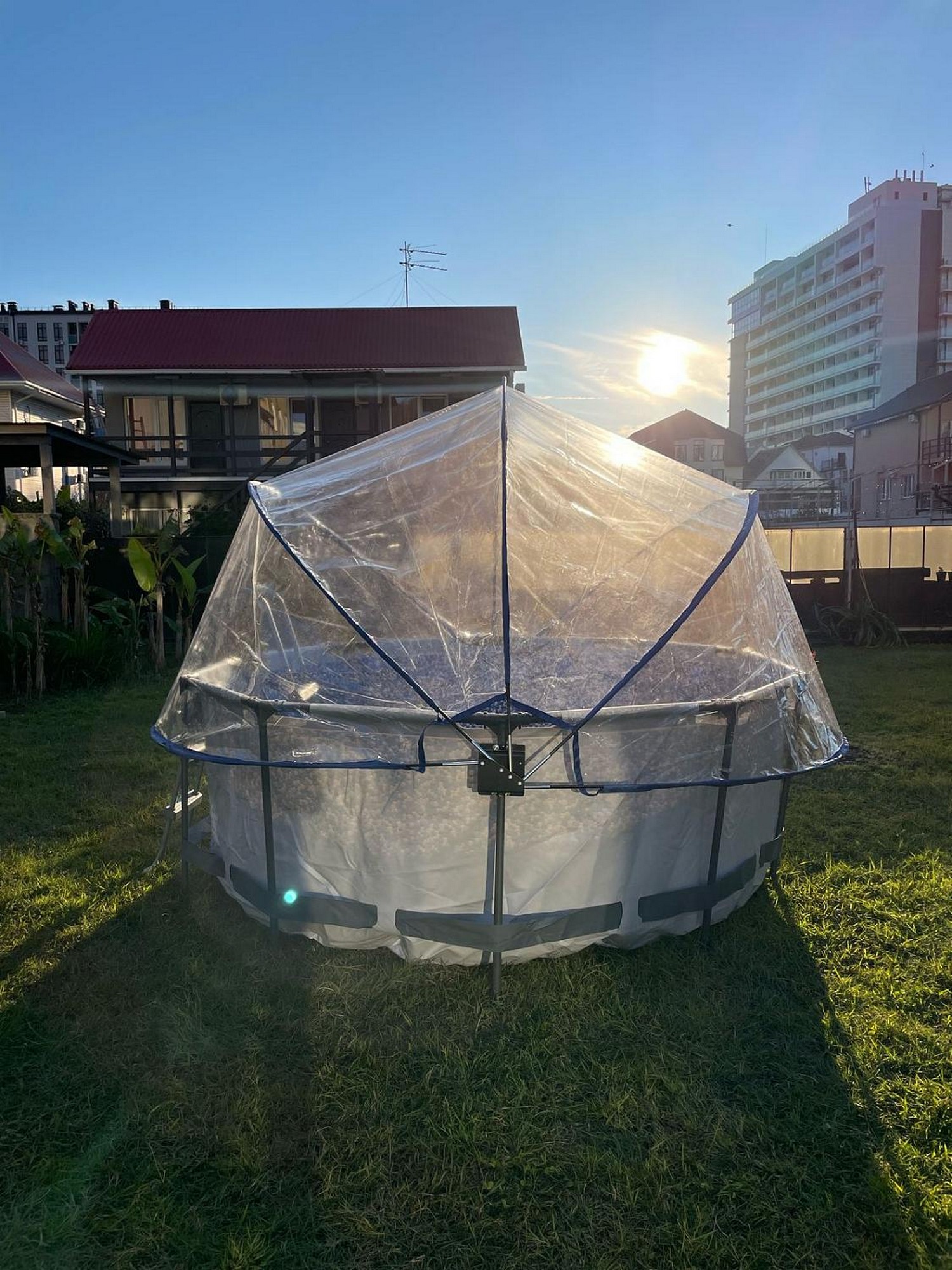 Круглый купольный тент Pool Tent на бассейн d457см PT457-G серый
