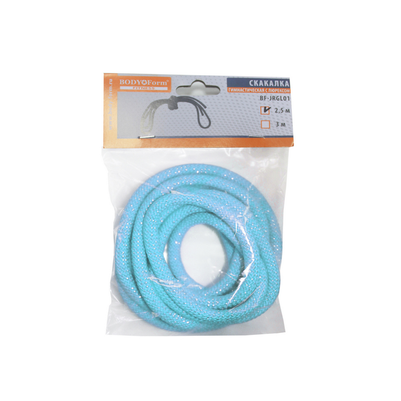 Скакалка гимнастическая с люрексом Body Form BF-SK03 (BF-JRGL01) 2.5м, 150гр. (голубой)