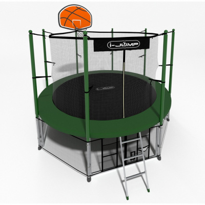 Батут i-Jump Classic Basket 10FT 306 см с нижней сетью и лестницей зеленый