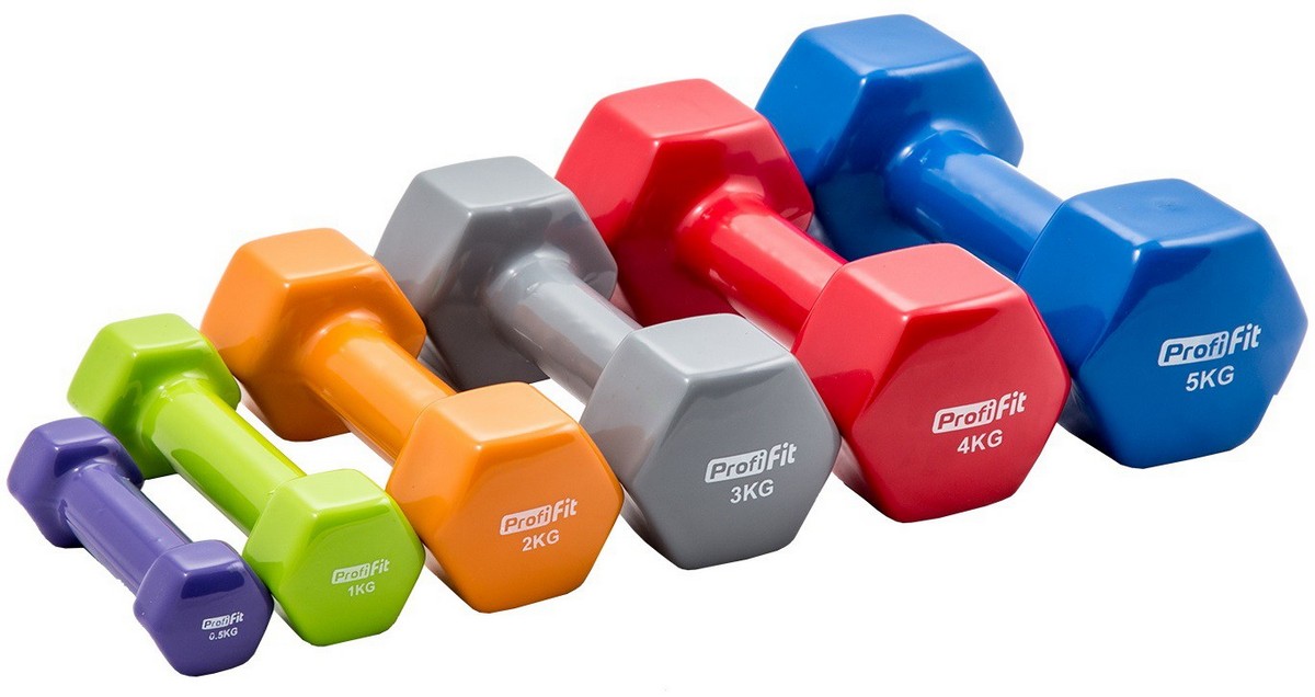 Гантель в виниловой оболочке, шестигранник 5 кг Profi-Fit синяя