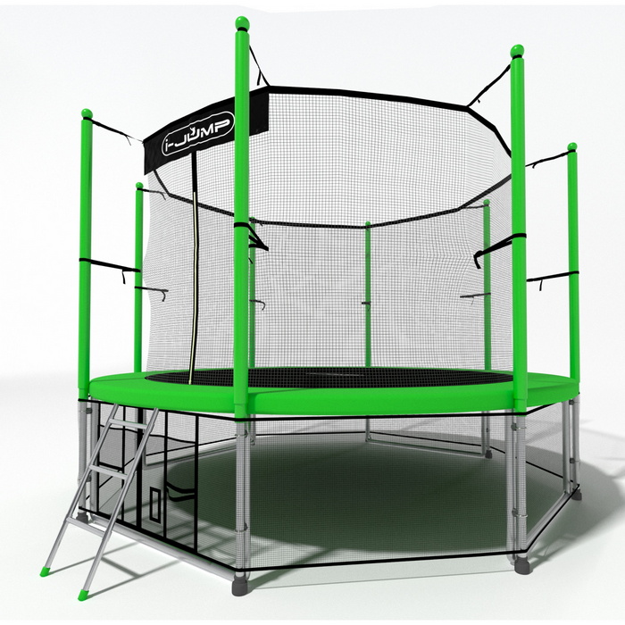 Батут i-Jump Classic 10FT 306 см с нижней сетью и лестницей зеленый