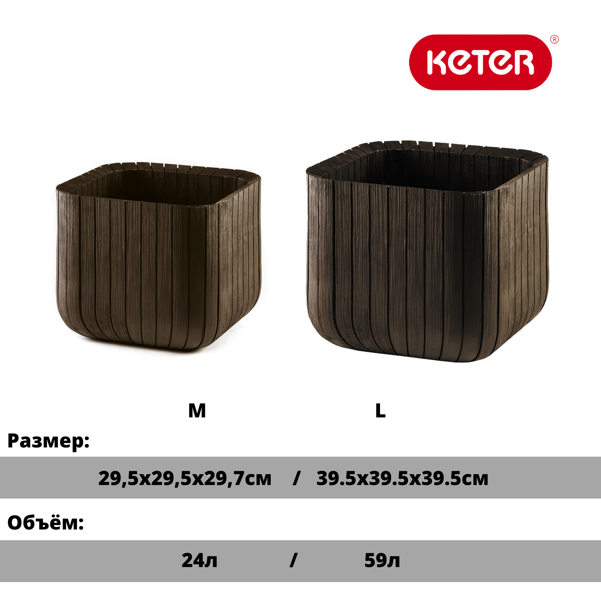 Кашпо коричневое Keter Cube L (Куб)