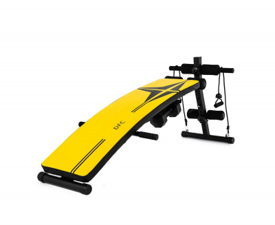 Скамья для пресса D102RY DFC с гантелями и эспандерами | Premium Fitness
