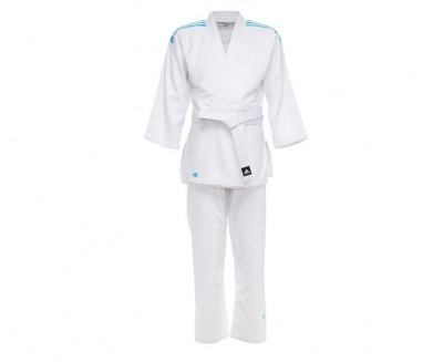 Кимоно для дзюдо с поясом Adidas Club белое с голубыми полосками J350-BELT