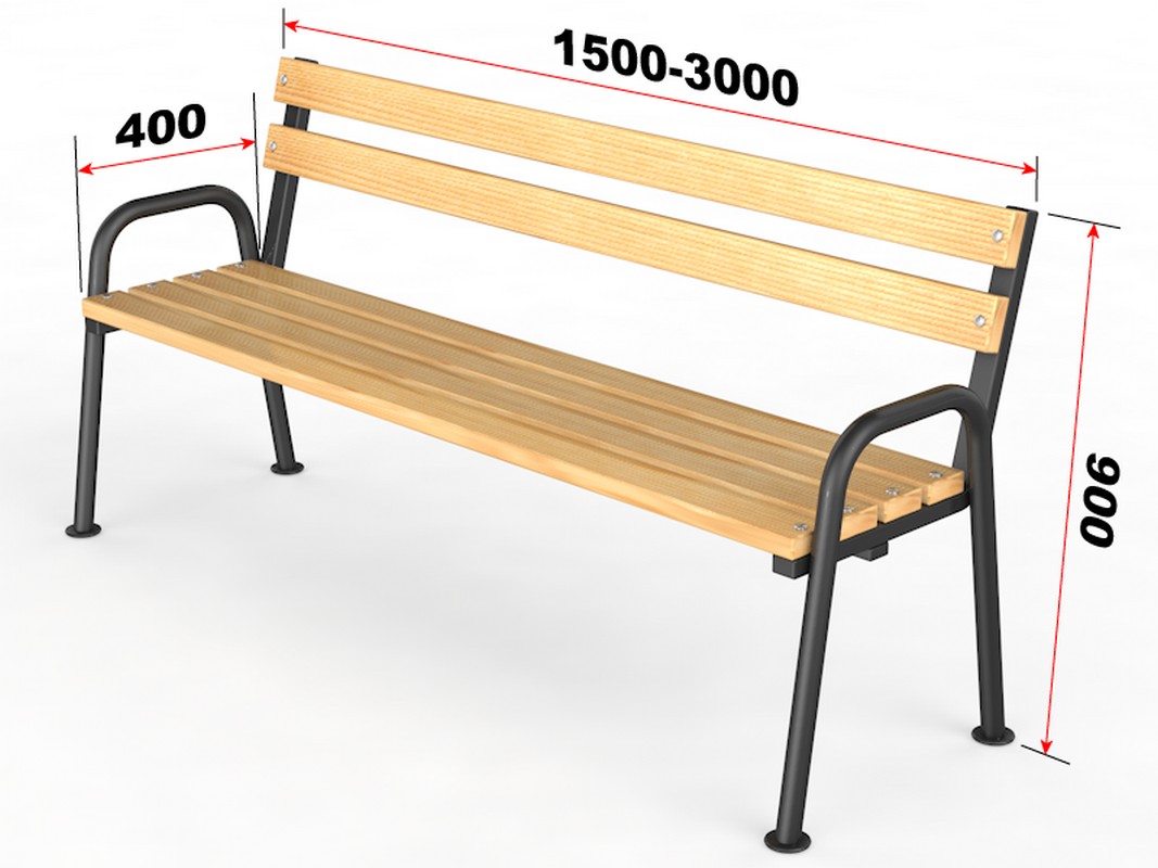 Уличная скамейка со спинкой Стандарт, длина 2000 мм  14.6.3000-2000