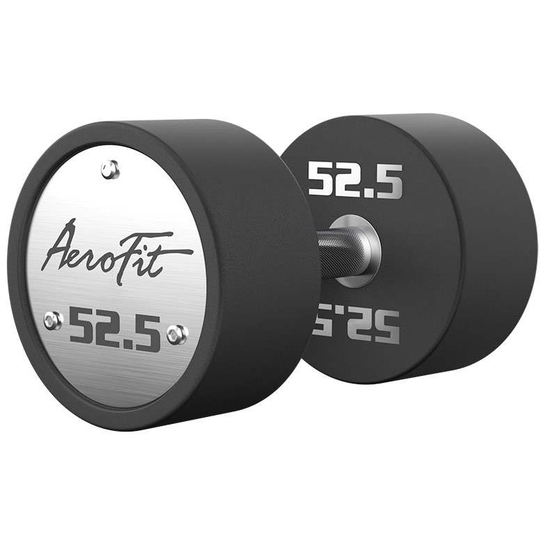 Набор полиуретановых гантелей, 52,5-60 кг, 4 пары, шаг 2,5 кг Aerofit AFPUDB52.5-60 черный, рукоятки хромированные