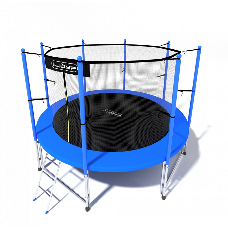 Батут i-Jump Classic 8FT 244 см с нижней сетью и лестницей синий