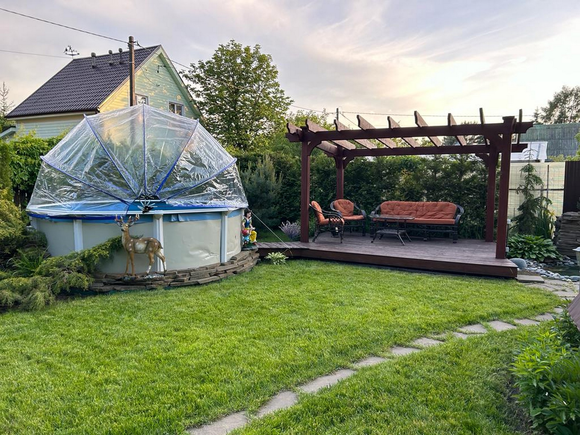 Круглый купольный тент Pool Tent на бассейн d457см PT457-G серый