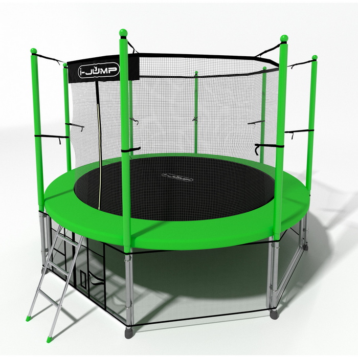Батут i-Jump Classic 10FT 306 см с нижней сетью и лестницей зеленый
