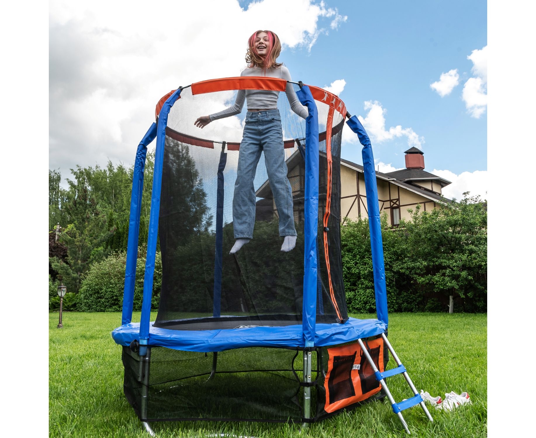 Батут DFC Jump Basket 14ft внутр.сетка, лестница (427cм) 14FT-JBSK-B