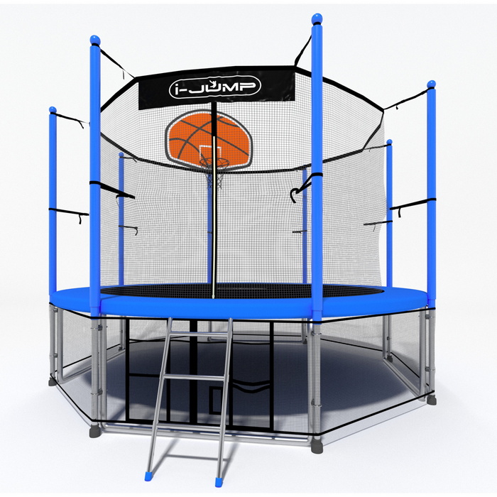 Батут i-Jump Classic Basket 10FT 306 см с нижней сетью и лестницей синий