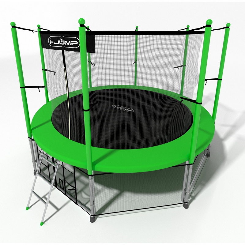 Батут i-Jump Classic 8FT 244 см с нижней сетью и лестницей зеленый