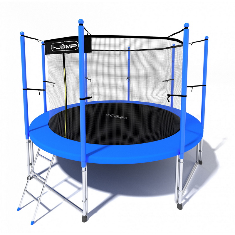 Батут i-Jump Classic 8FT 244 см с нижней сетью и лестницей синий