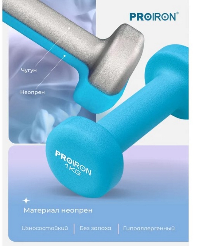 Гантели неопреновые 2шт по 1кг PROIRON Г2010СНЕО синий