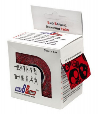 Кинезио тейп BBTape с рисунком 5x500 см Череп красный