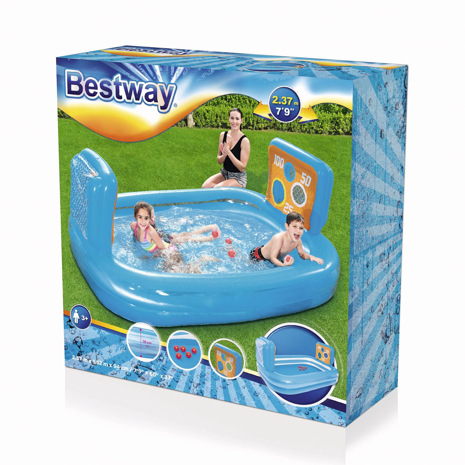 Детский надувной бассейн Bestway 237х152х94см Тир с мишенью и 5-ю мячами, 462л, от 3 лет 54170