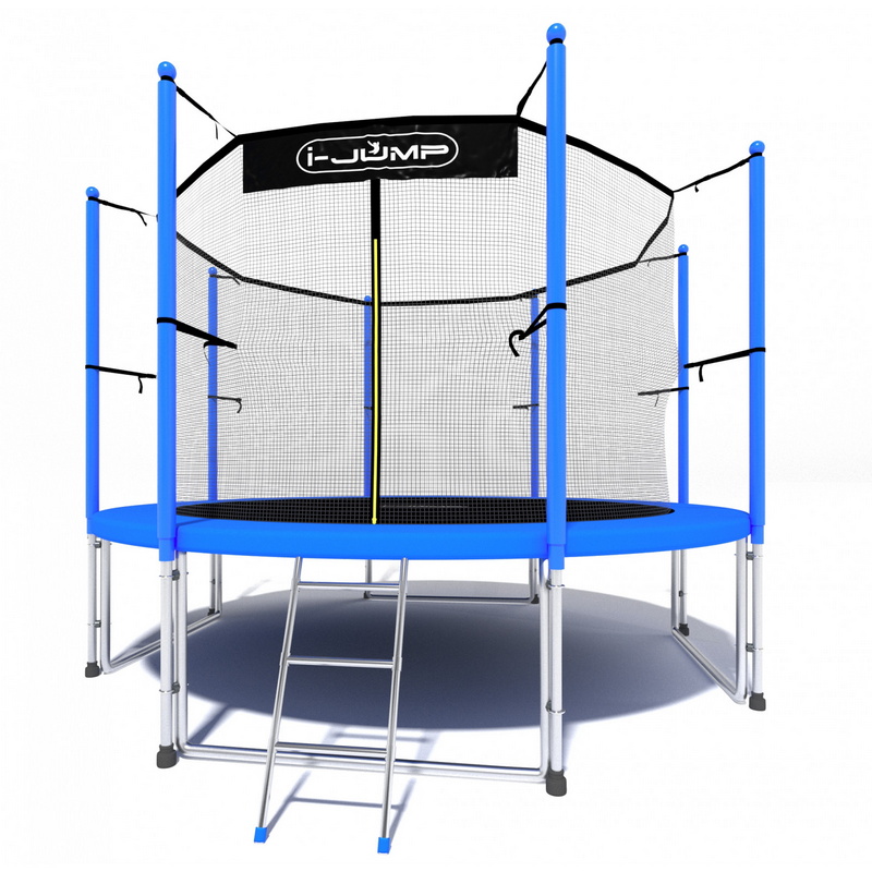 Батут i-Jump Classic 8FT 244 см с нижней сетью и лестницей синий