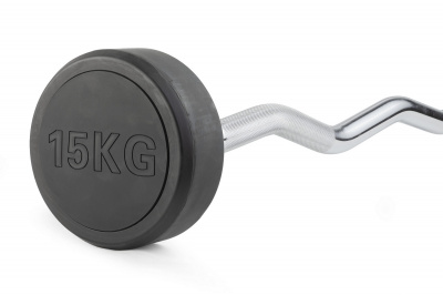 Штанга неразборная обрезиненная 15 кг. Изогнутый гриф VictoryFit VF-DX5150