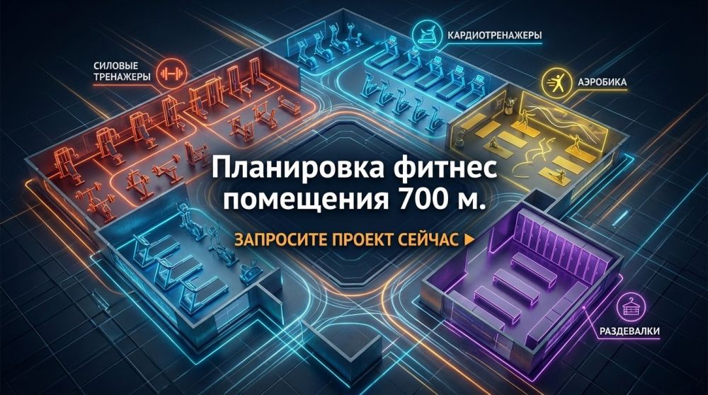 Какие зоны и какое оборудование должно стоять в тренажерном зале площадью 700 кв. м