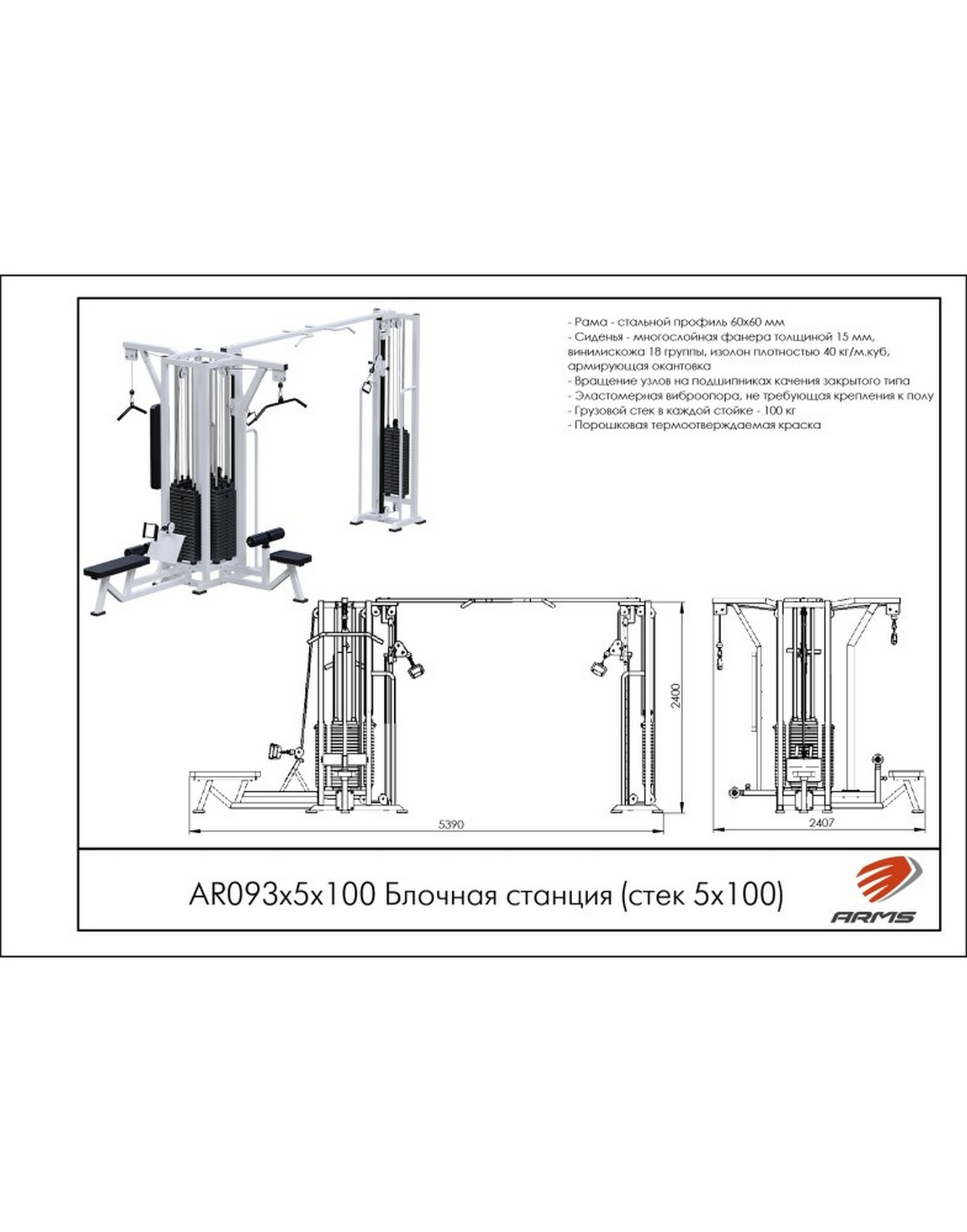 Блочная станция ARMS (стек 5х100кг) AR093х5х100 | Premium Fitness