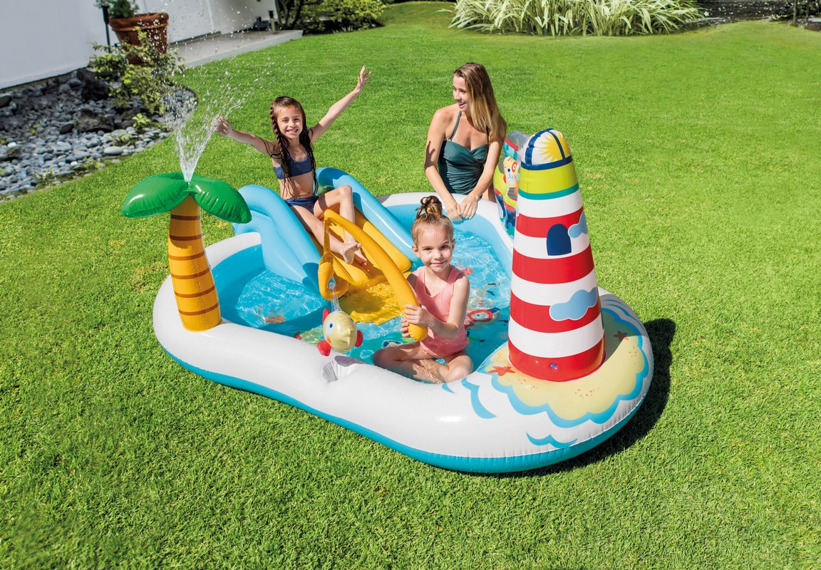 Игровой центр-бассейн 218х188х99см Intex Веселая рыбалка 57162 с горкой