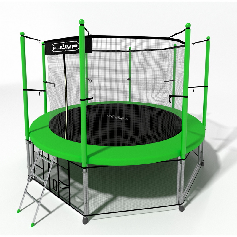 Батут i-Jump Classic 8FT 244 см с нижней сетью и лестницей зеленый
