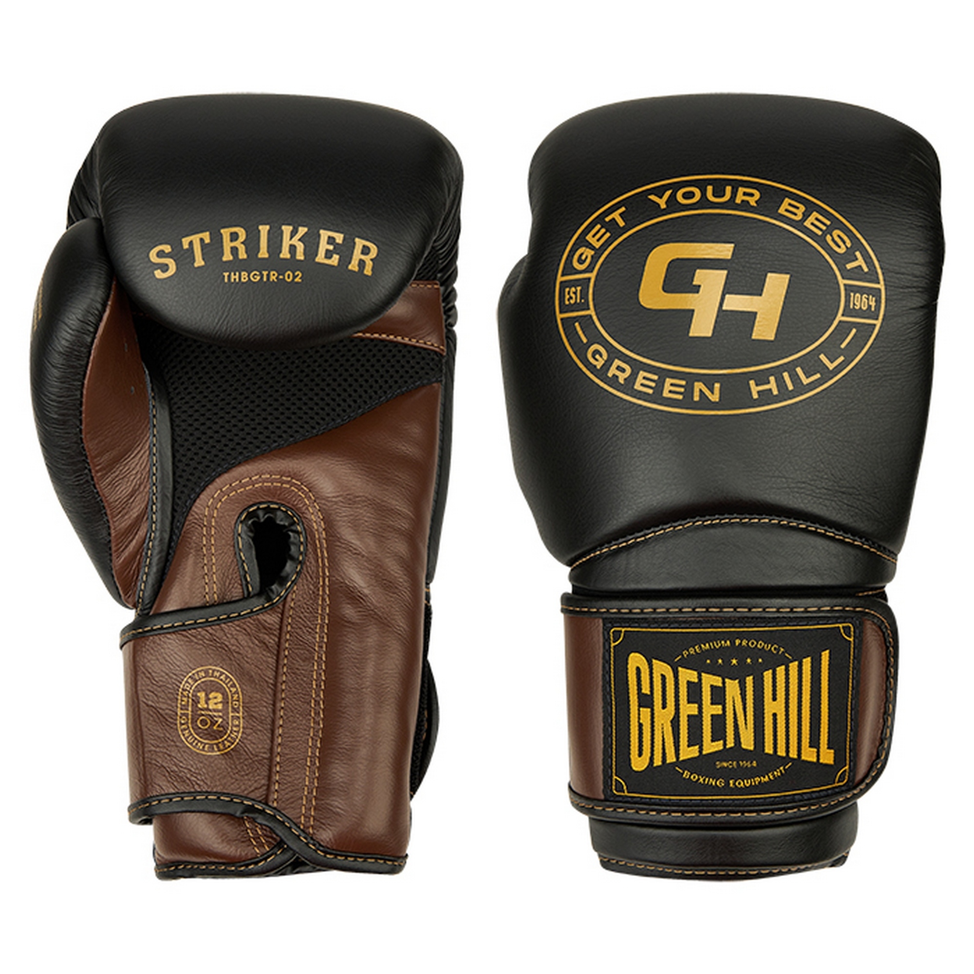 Боксерские перчатки Green Hill STRIKER THBGTR-02 черный\коричневый