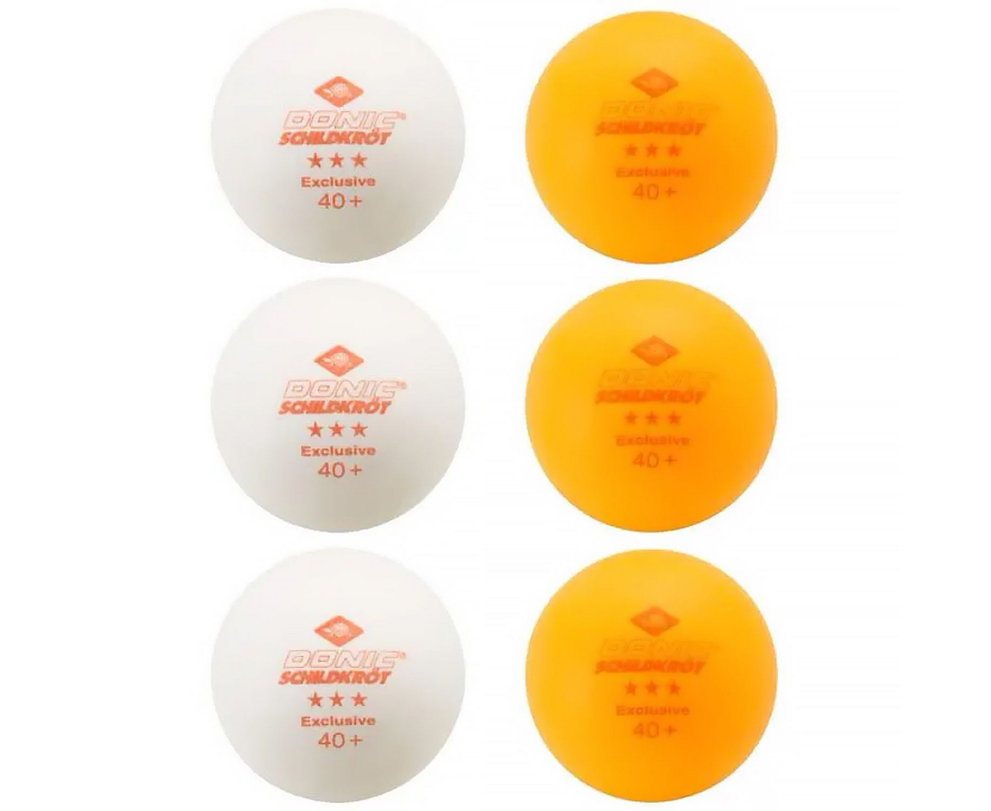 Мячики для н\тенниса 3* 40+ Donic EXCLUSIVE 6 штук 608533E белый + оранжевый