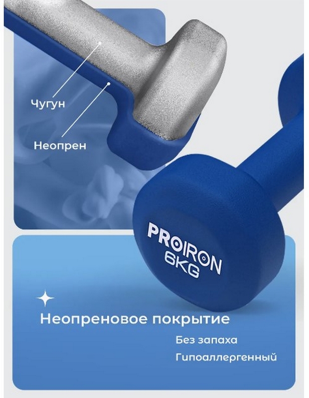 Гантели неопреновые 2шт по 6кг PROIRON Г2060НЕО