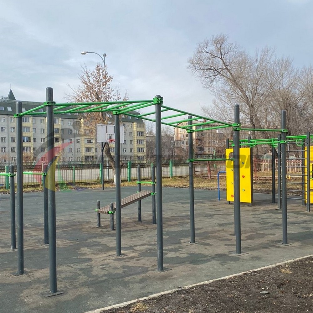 Рукоход двухсекционный с подъемом и 3 турника  SP WRK-311_89mm