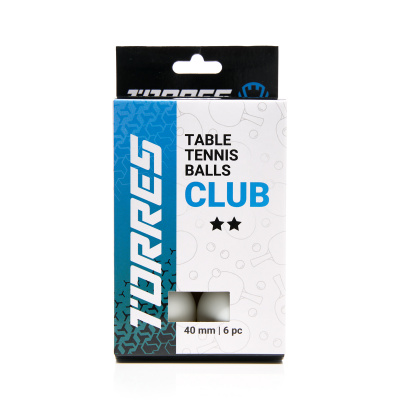 Мяч для настольного тенниса, d40+ мм, 6 шт Torres Club 2* TT23014 белый