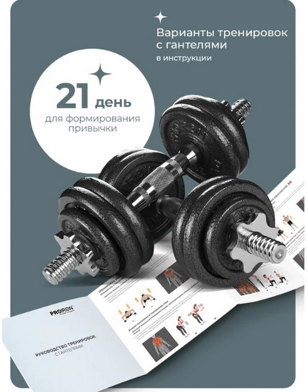 Гантели разборные из чугуна 2шт по 7,5кг PROIRON Г2075Ч