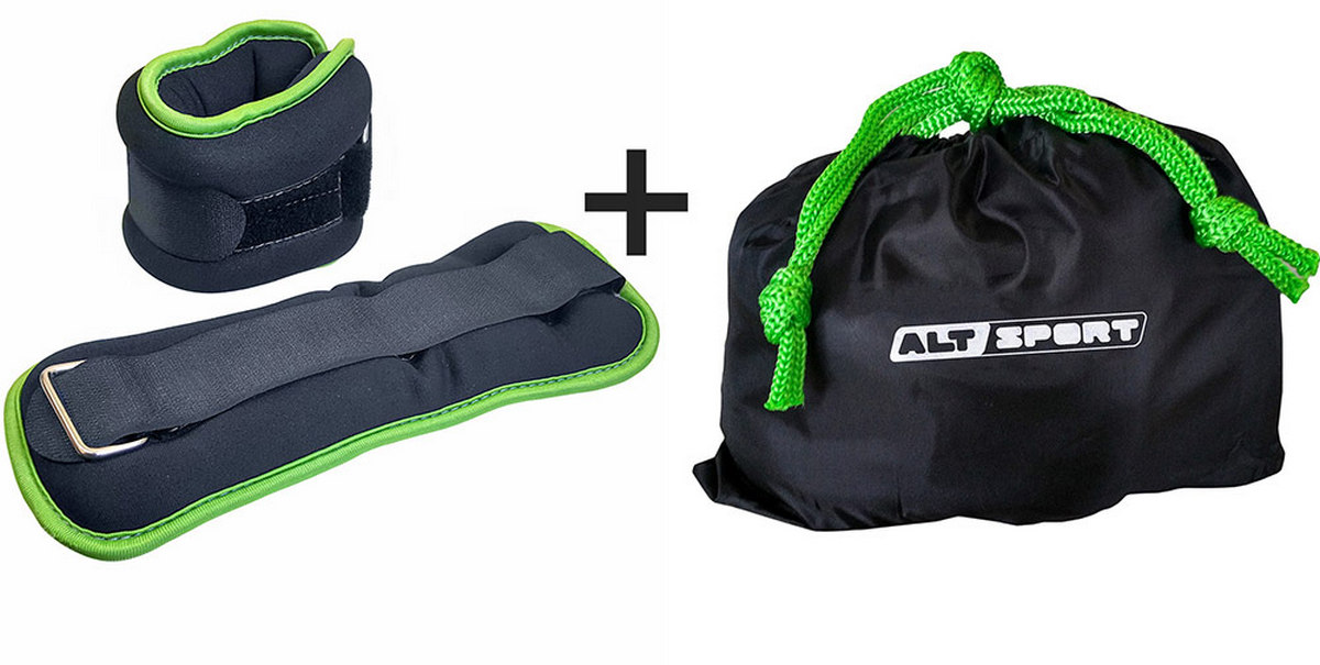 Утяжелители Sportex ALT Sport (2х0,3кг), нейлон, в сумке HKAW104-1 черный с зеленой окантовкой