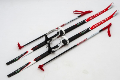Лыжи Комплект STC 148 STEP Tiger red/black c универс. креплением "Цикл" с палками 100 см 36965