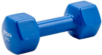 Гантель в виниловой оболочке, шестигранник 5 кг Profi-Fit синяя