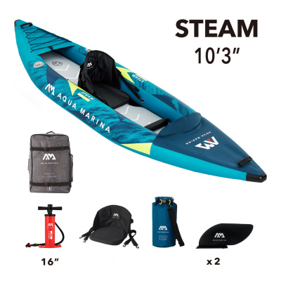 Надувной каяк 312x80см, насос, сиденья, киль, рюкзак, сумка, до 110кг Aqua Marina Steam-312 Versatile ST-312