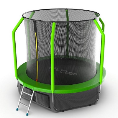 Батут с внутренней сеткой и лестницей EVO Jump Cosmo 8ft + нижняя сеть, зеленый