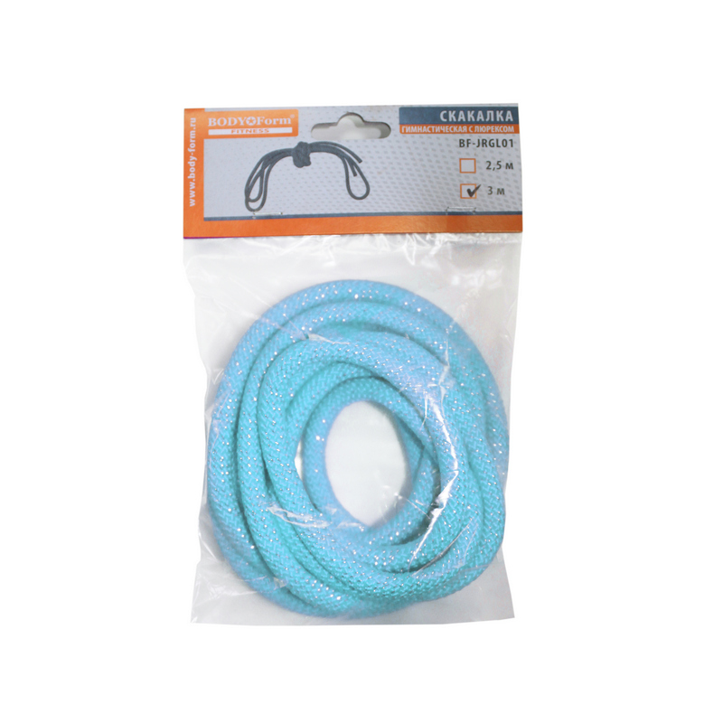 Скакалка гимнастическая с люрексом Body Form BF-SK04 (BF-JRGL01) 3м, 180гр (голубой)