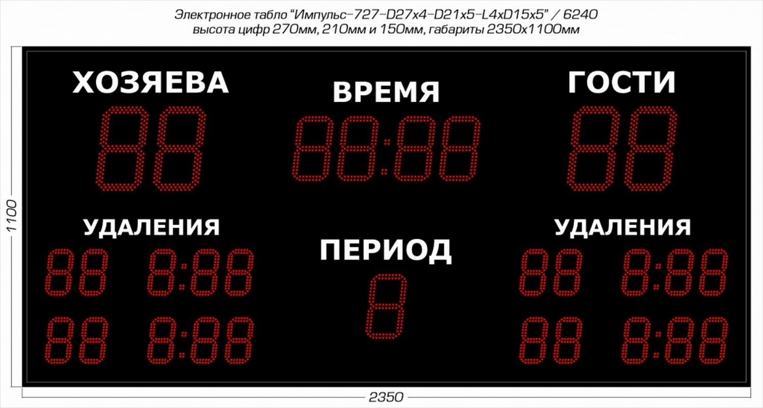 Табло для хоккея Импульс 727-D27x4-D21x5-L4xD15x5