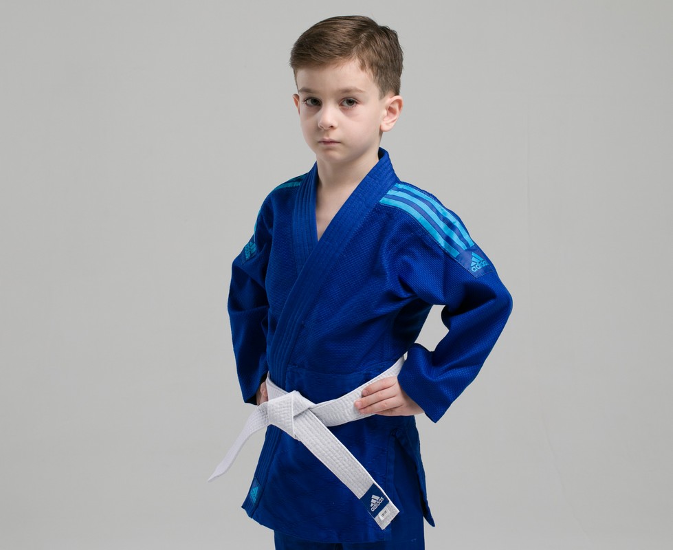 Кимоно для дзюдо Adidas Club синее с голубыми полосками J350B