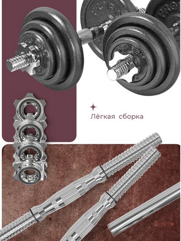 Гантели разборные из чугуна с грифом 2шт по 10кг PROIRON Г2100Ч