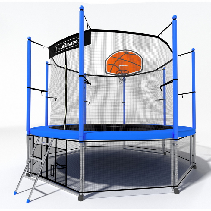 Батут i-Jump Classic Basket 10FT 306 см с нижней сетью и лестницей синий