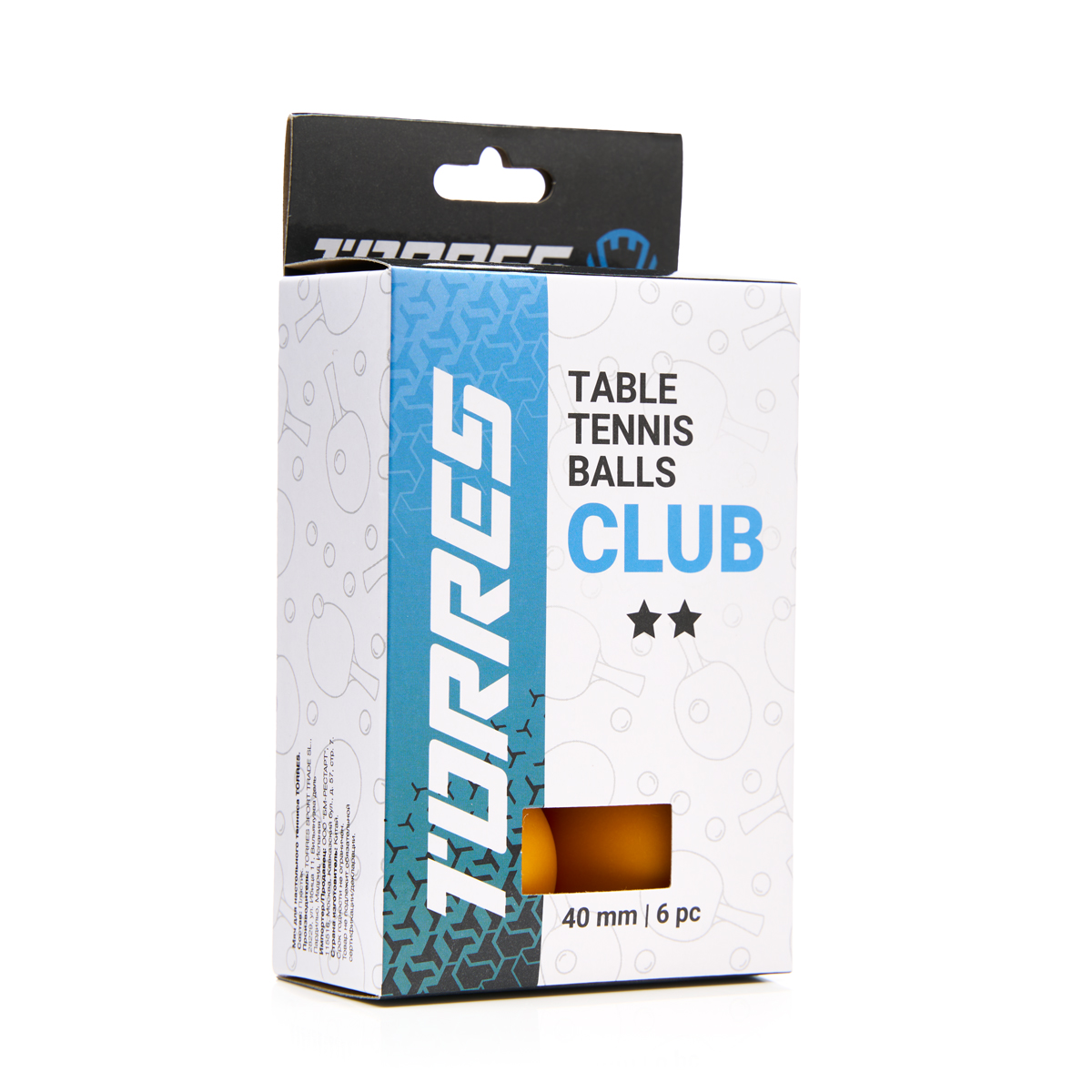 Мяч для настольного тенниса, d40+ мм, 6 шт Torres Club 2* TT23013 оранжевый