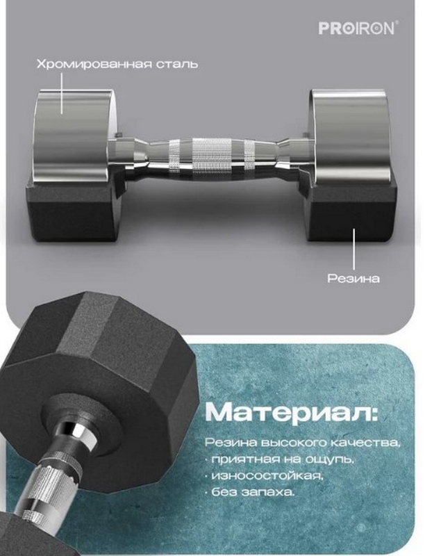 Гантель обрезиненная 20кг PROIRON Г1200ОБР
