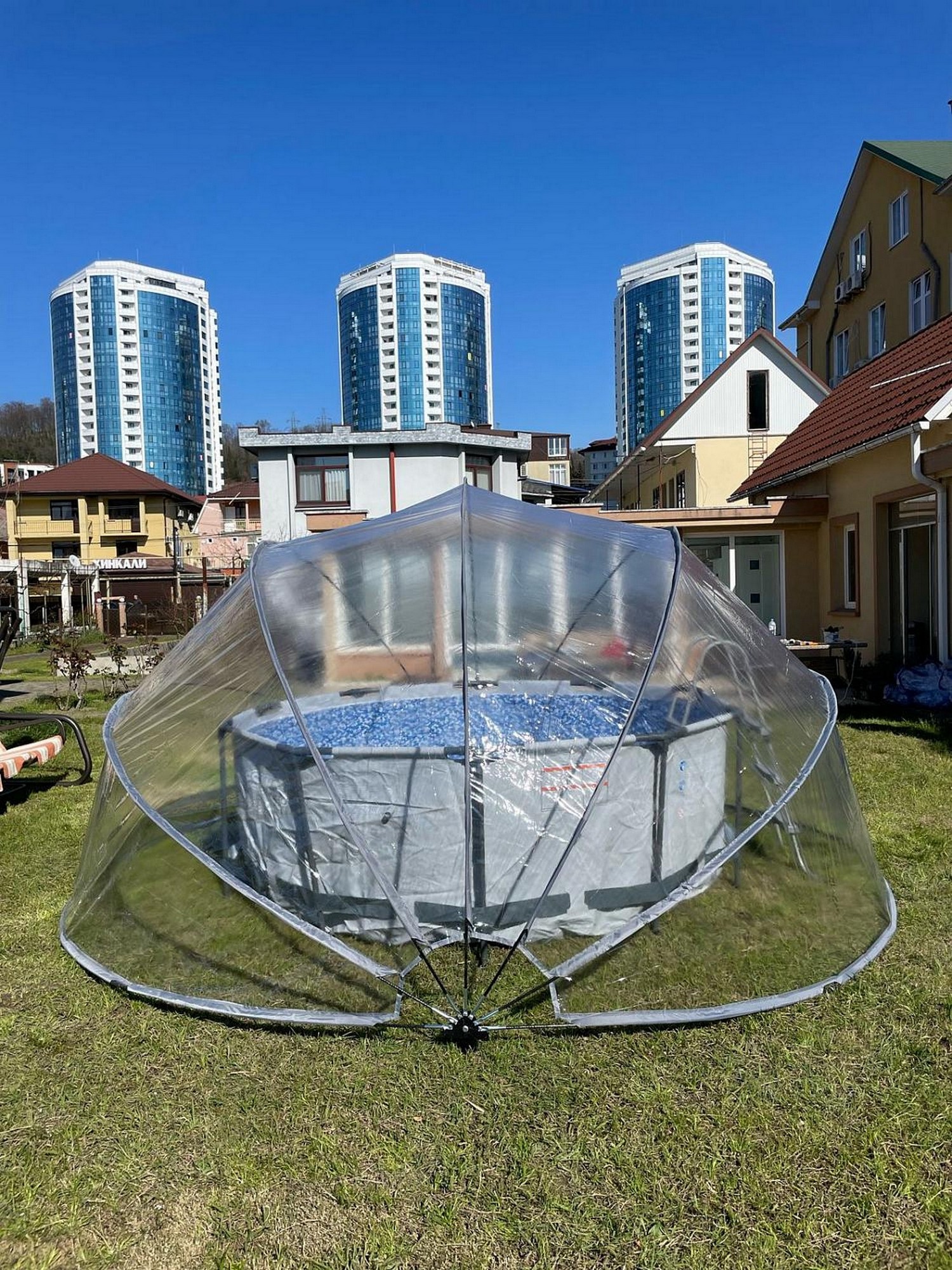 Круглый купольный тент павильон d450см Pool Tent для бассейнов и СПА PT450-G серый