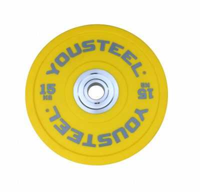 Диск PU 15кг YouSteel бампированный, полиуретановый, желтый